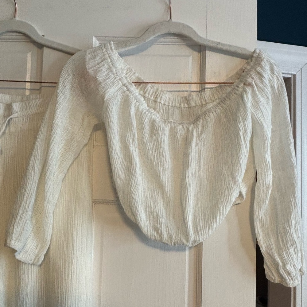 White Cheesecloth Drawstring Pants - image 6